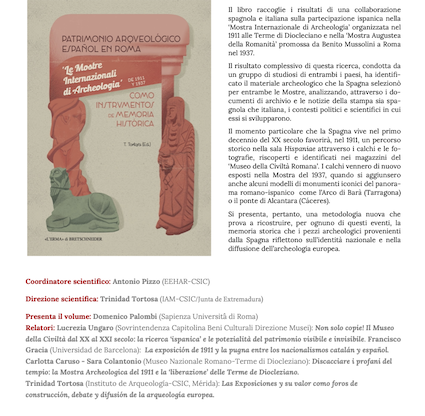 SEMINARIO- Patrimonio arqueológico español en Roma. Presentazione del volume. EEHAR-ROMA 22 de Febrero.